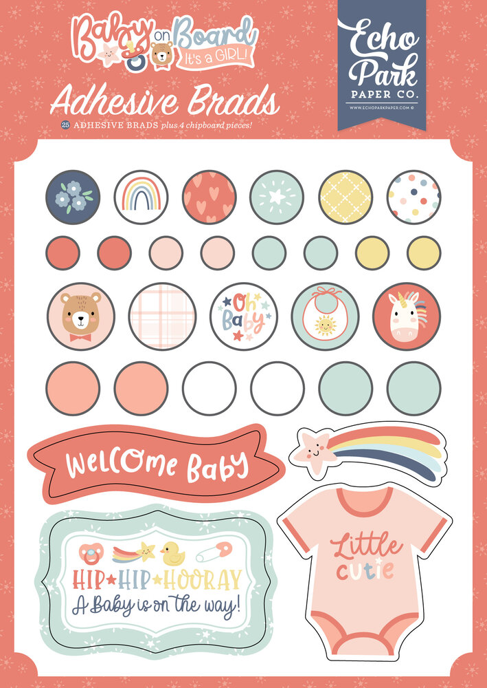 Echo Park Baby On Board It's a Girl! Adhesive Brads (BOG414020)