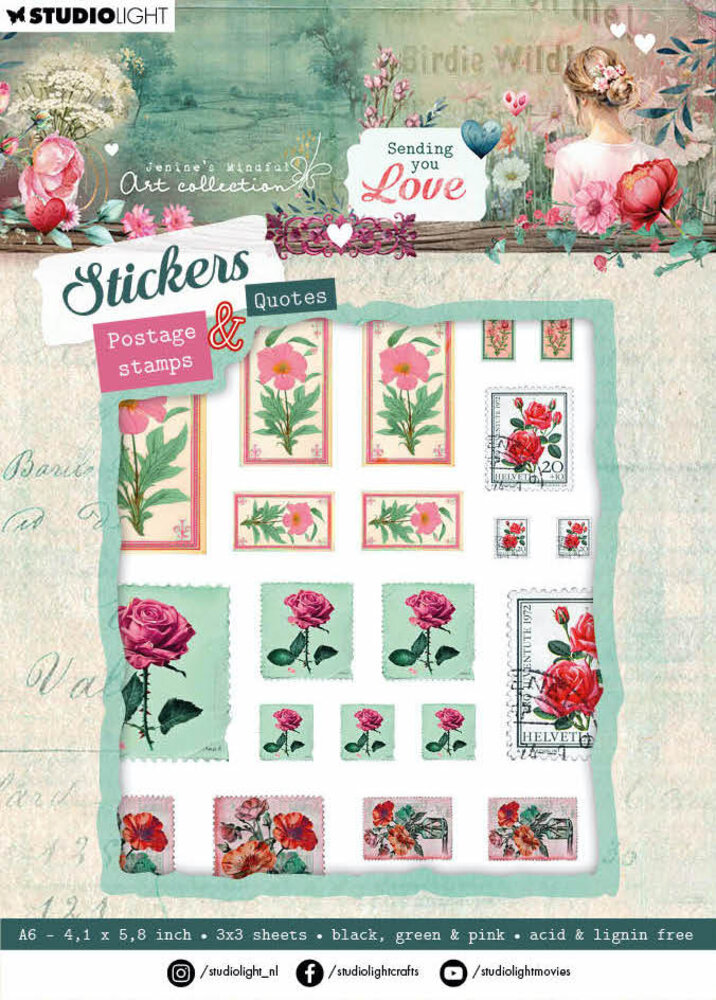 Studio Light Sending You Love A6 Stickers Postage Stamps & Quotes (JMA-SYL-STIC36) (DISCONTINUED)