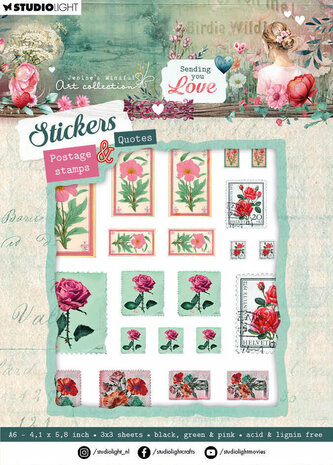 Studio Light Sending You Love A6 Stickers Postage Stamps & Quotes (JMA-SYL-STIC36) (DISCONTINUED)