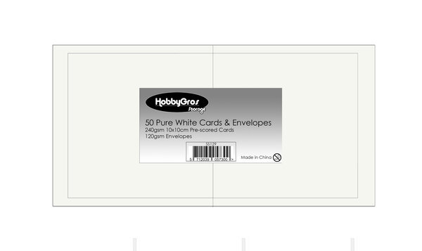 HobbyGros Storage Cards & Envelopes 10x10cm Pure White (50pcs) (SS129)