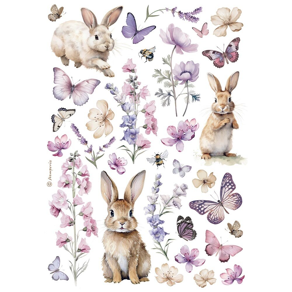 Bunny and Buttlerfly A4 Rice Paper (6pcs) (DFSA4994) - Craftlines B.V.