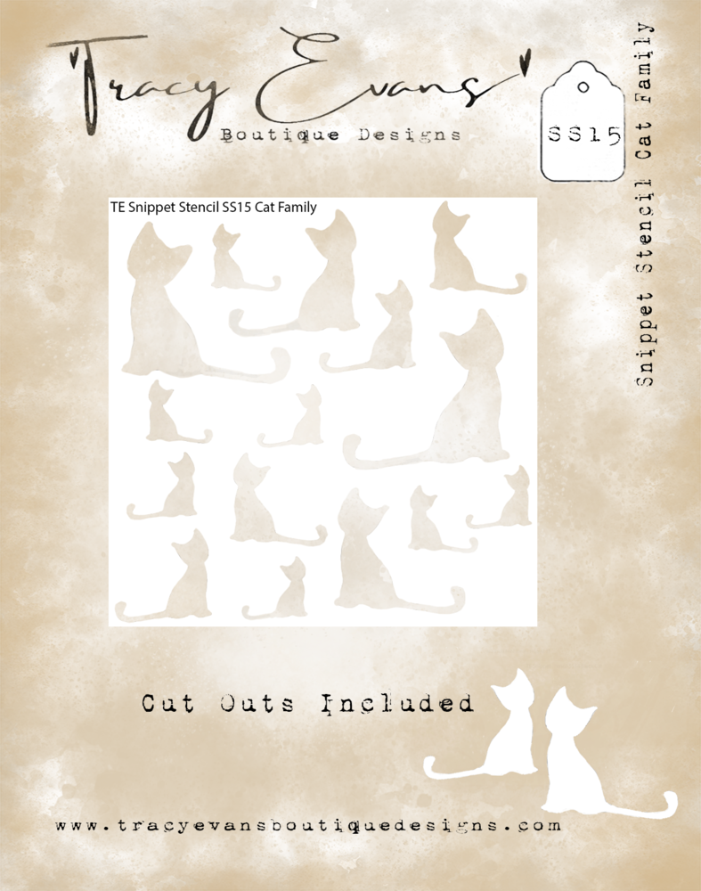 Tracy Evans Cat Family 4x4 Inch Snippet Stencil (SS015)