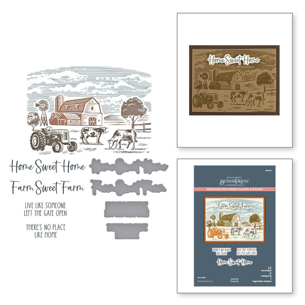 Spellbinders Farm Sweet Farm Registration BetterPress Plate & Die Set (BPR-019) (DISCONTINUED) Spellbinders Farm Sweet Farm Registration BetterPress Plate & Die Set (BPR-019) (DISCONTINUED)