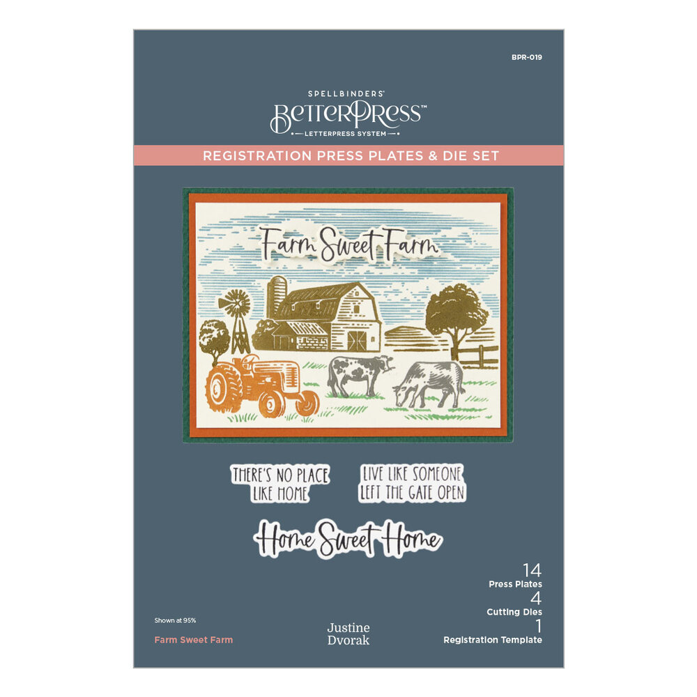 Spellbinders Farm Sweet Farm Registration BetterPress Plate & Die Set (BPR-019) (DISCONTINUED) Spellbinders Farm Sweet Farm Registration BetterPress Plate & Die Set (BPR-019) (DISCONTINUED)