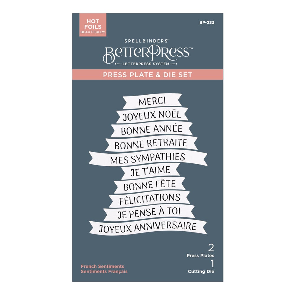 Spellbinders French Sentiments BetterPress Plate & Die Set (BP-233) Spellbinders French Sentiments BetterPress Plate & Die Set (BP-233)