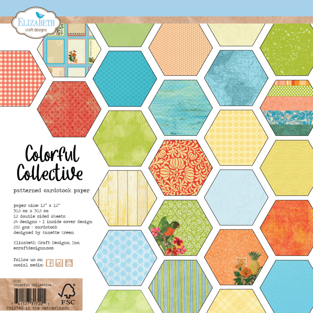Elizabeth Craft Designs Sunny Days 12x12 Inch Patterned Cardstock Paper Colorful Collective (C030)