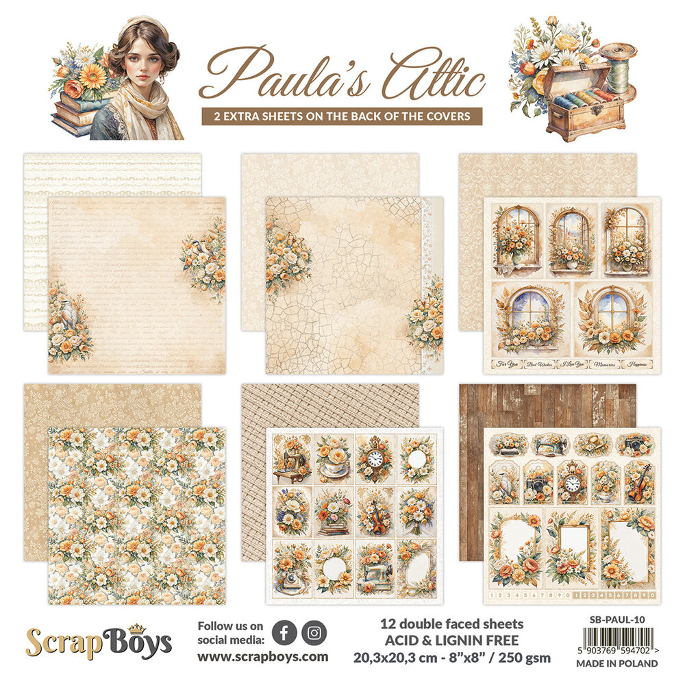 ScrapBoys Paula's Attic 8x8 Inch Paper Pad (SB-PAUL-10)
