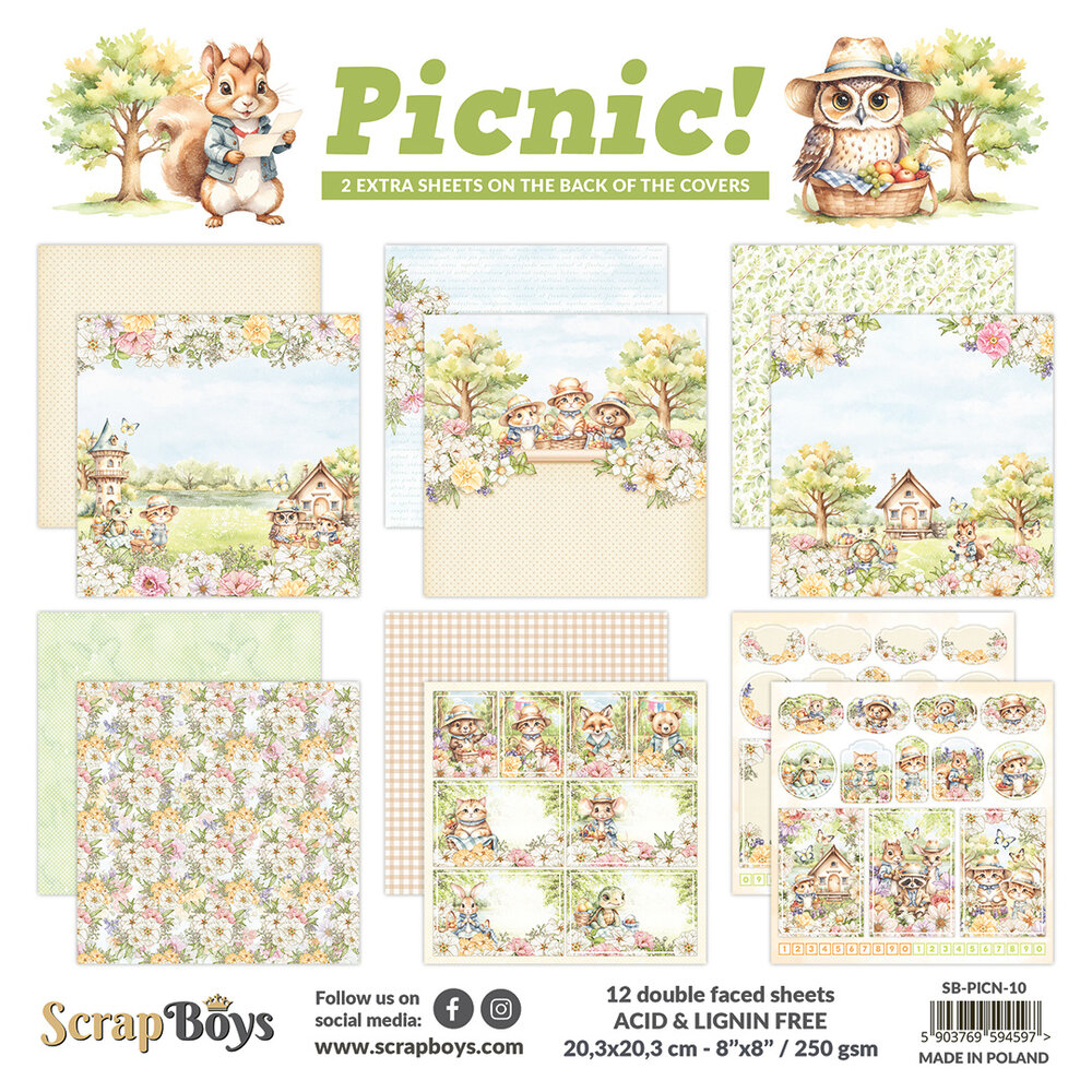 ScrapBoys Picnic! 8x8 Inch Paper Pad (SB-PICN-10)