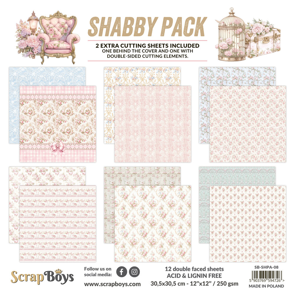 ScrapBoys Shabby Pack 12x12 Inch Paper Pad (SB-SHPA-08)