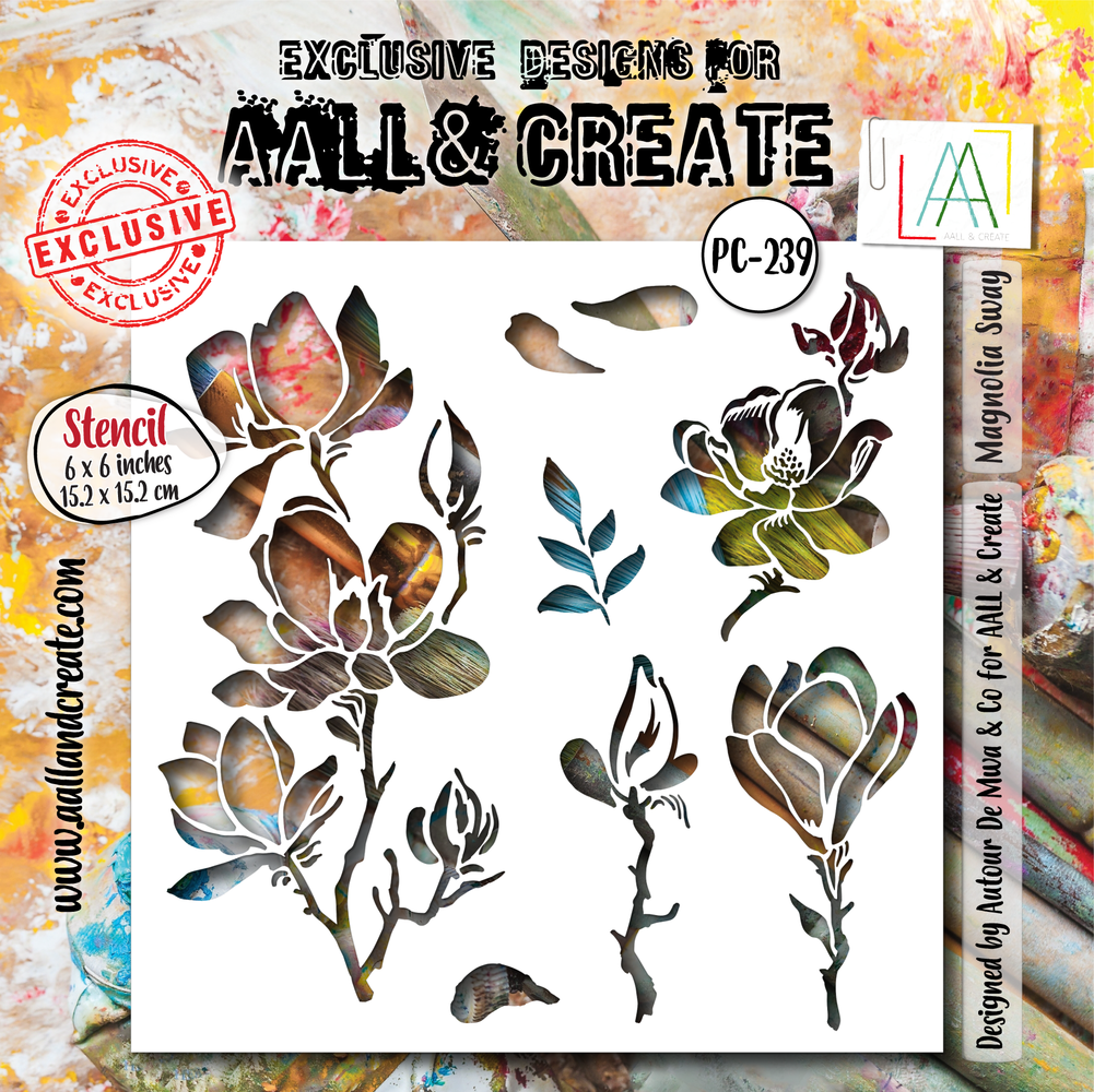 Aall and Create Ethereal Garden Stencil 6x6 Inch Magnolia Sway (AALL-PC-239)