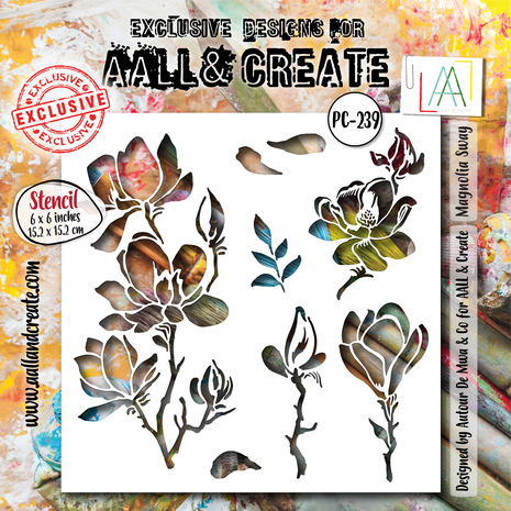 Aall and Create Ethereal Garden Stencil 6x6 Inch Magnolia Sway (AALL-PC-239)