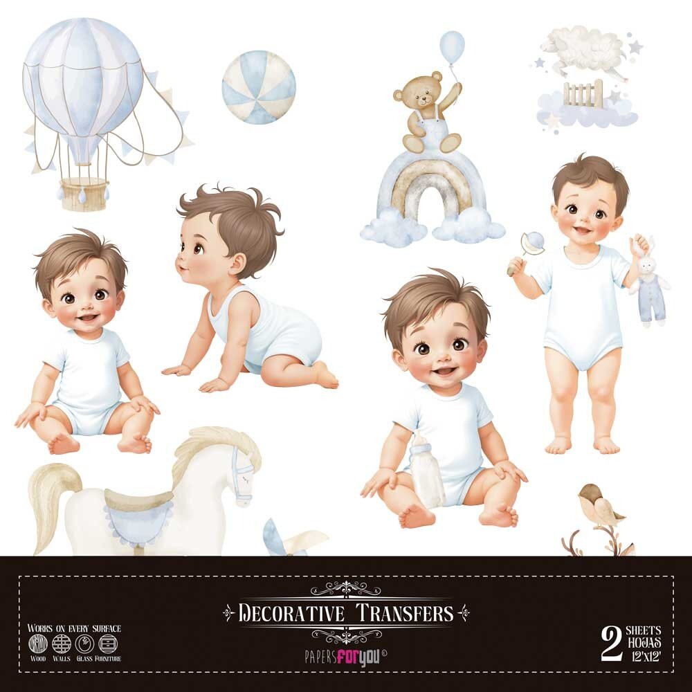 Papers For You Sweet Baby Boy 12x12 Inch Decor Transfers (2pcs) (PFY-14801)