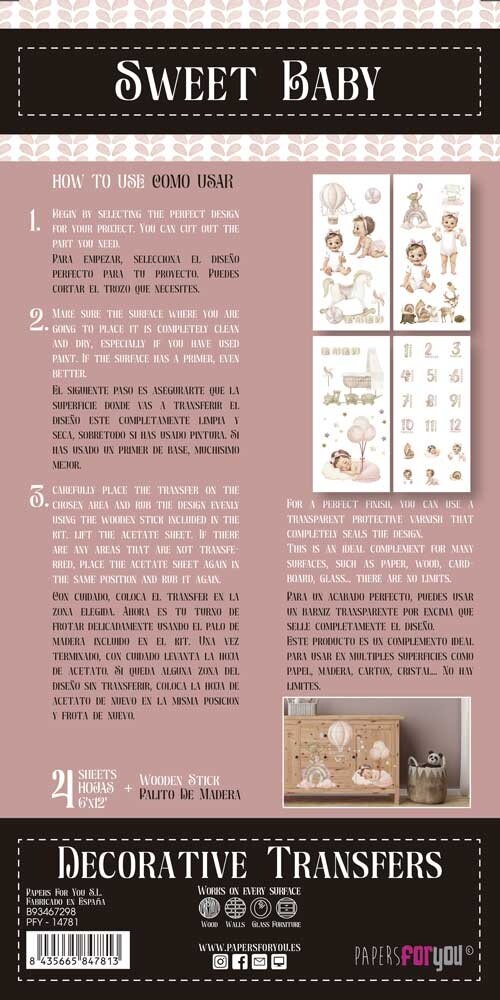 Papers For You Sweet Baby Girl 6x12 Inch Decor Transfers (4pcs) (PFY-14781)