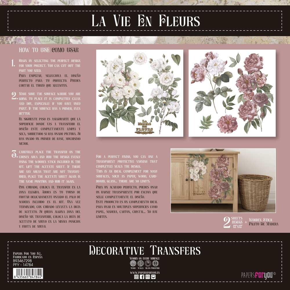 Papers For You Roses 12x12 Inch Decor Transfers (2pcs) (PFY-14784)