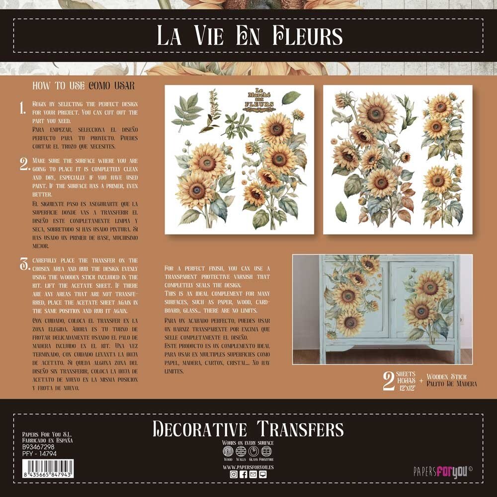 Papers For You Sunflowers 12x12 Inch Decor Transfers (2pcs) (PFY-14794)