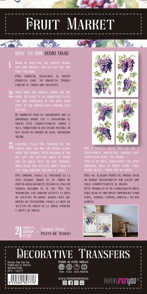 Papers For You Grapes 6x12 Inch Decor Transfers (4pcs) (PFY-14777)