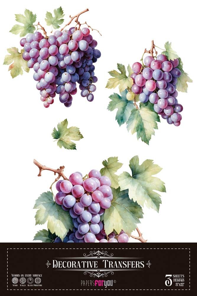 Papers For You Grapes 8x12 Inch Decor Transfers (3pcs) (PFY-14815)