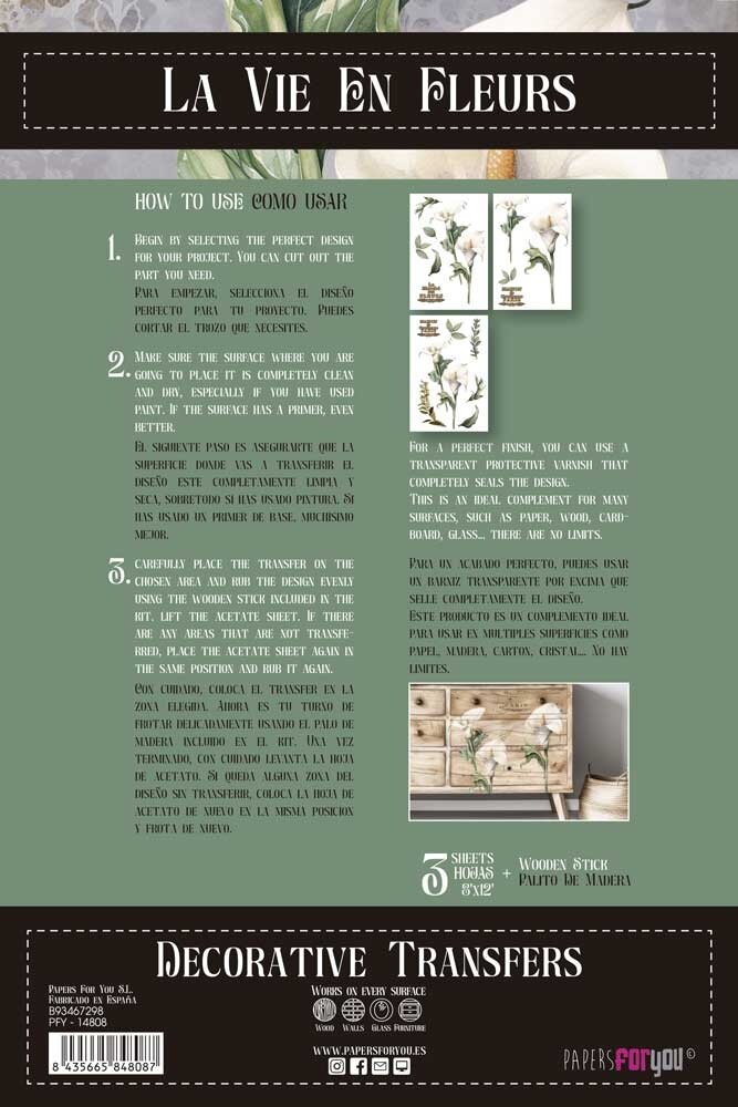 Papers For You Calla Lily 8x12 Inch Decor Transfers (3pcs) (PFY-14808)