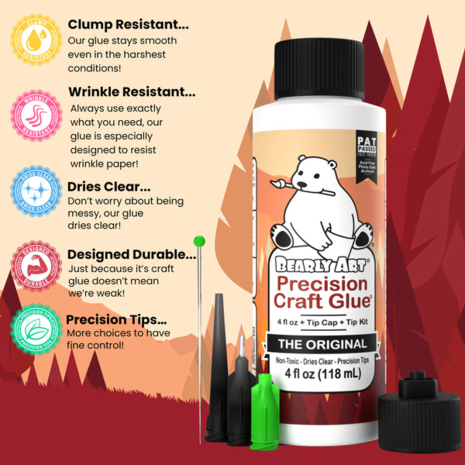 Bearly Art Precision Craft Glue - THE ORIGINAL 4 fl oz + Tip Kit (PCG04E) Bearly Art Precision Craft Glue - THE ORIGINAL 4 fl oz + Tip Kit (PCG04E)