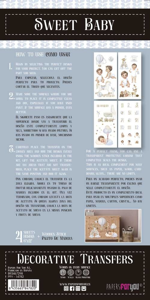 Papers For You Sweet Baby Boy 6x12 Inch Decor Transfers (4pcs) (PFY-14782)