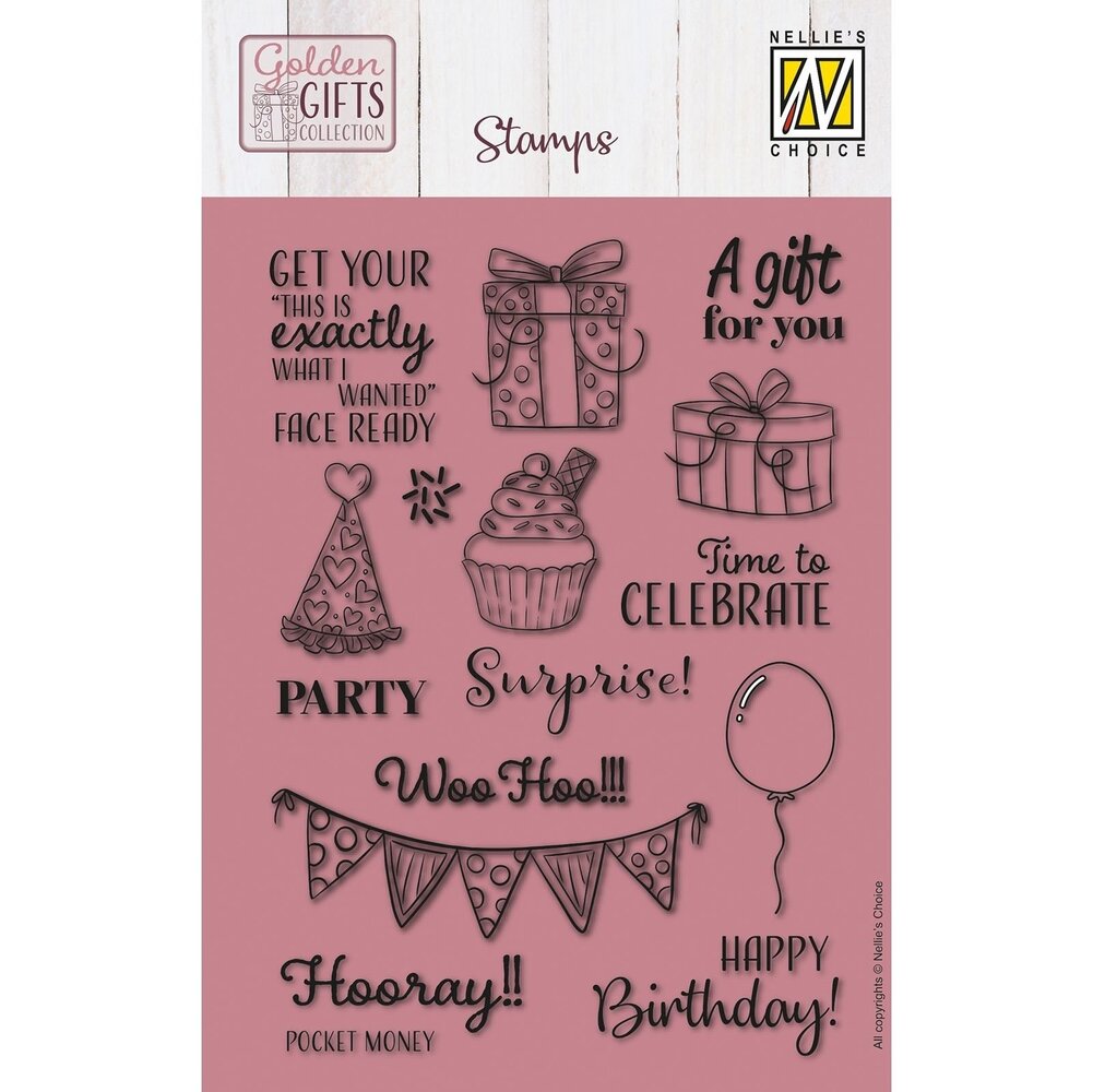 Nellie Snellen Golden Gifts Clear Stamp Celebrations (NSCS028) (OUTLET) Nellie Snellen Golden Gifts Clear Stamp Celebrations (NSCS028) (OUTLET)