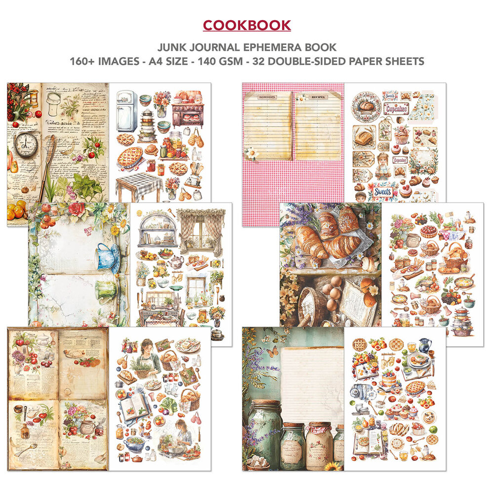 Ciao Bella Cookbook A4 Junk Journal Ephemera Book (32pcs) (CBB009) Ciao Bella Cookbook A4 Junk Journal Ephemera Book (32pcs) (CBB009)