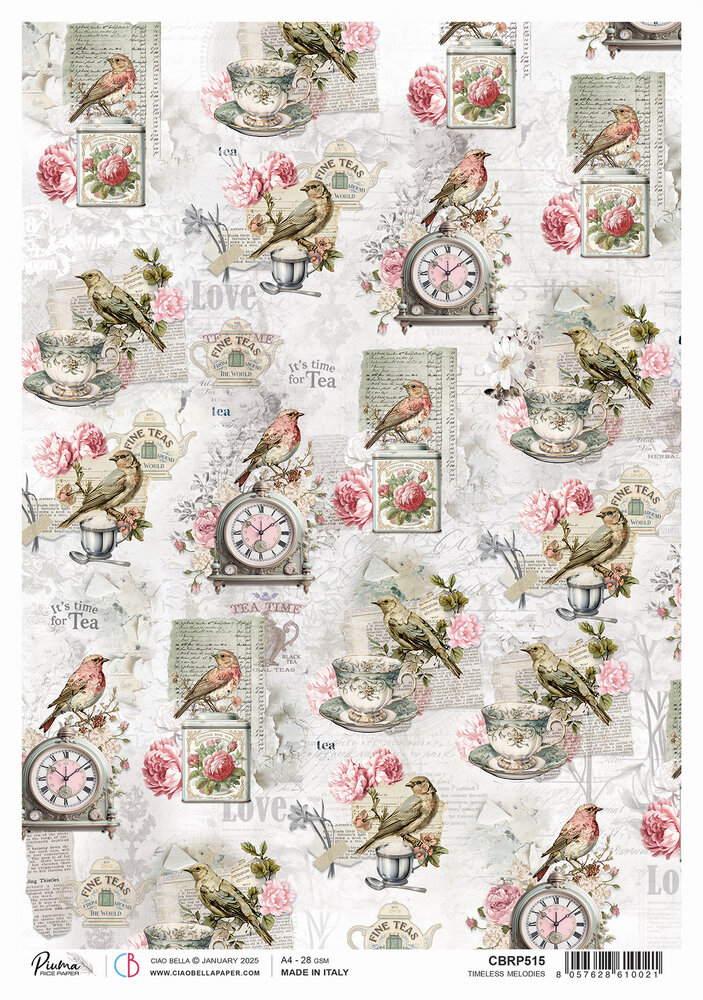 Ciao Bella Timeless Moments Rice Paper A4 Timeless Melodies (5pcs) (CBRP515) (DISCONTINUED)