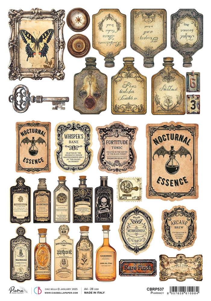 Ciao Bella Cabinet of Curiosities A4 Rice Paper Pharmacy (5pcs) (CBRP537)