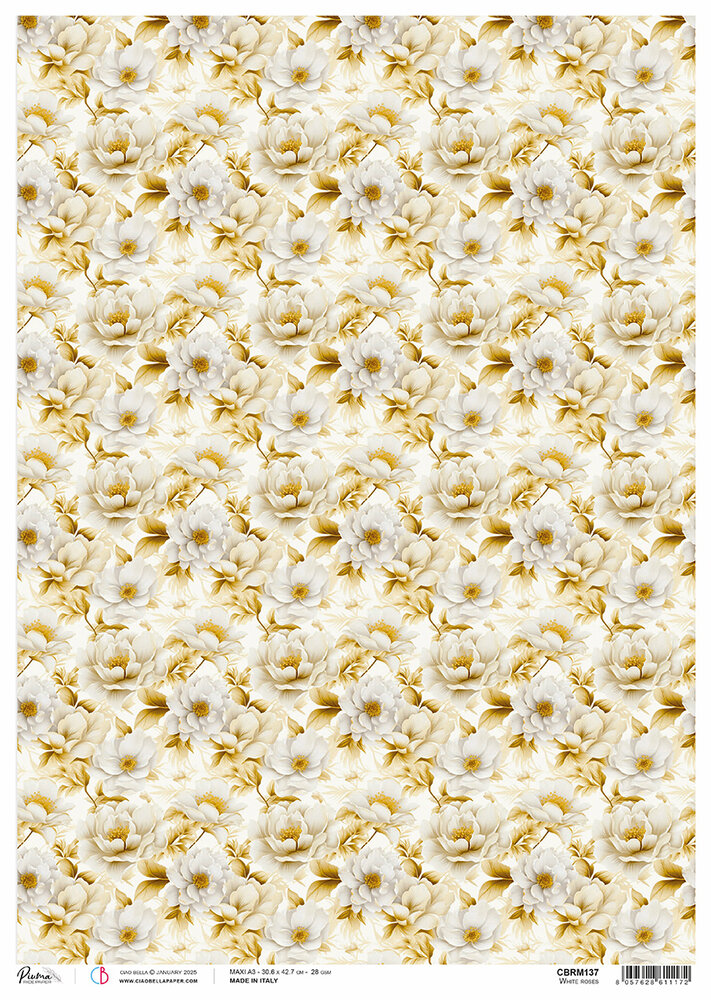 Ciao Bella Blessing Day A3 Rice Paper White Roses (3pcs) (CBRM137) Ciao Bella Blessing Day A3 Rice Paper White Roses (3pcs) (CBRM137)