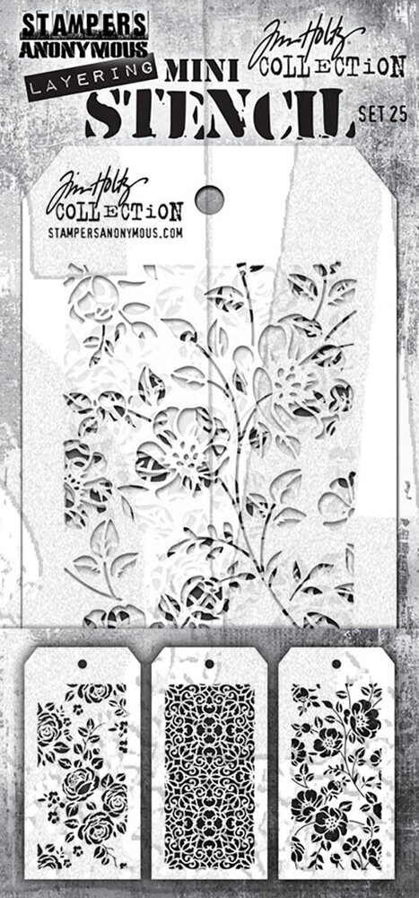 Stampers Anonymous Set #25 Tim Holtz Layering Mini Stencil (3pcs) (THMST025) Stampers Anonymous Set #25 Tim Holtz Layering Mini Stencil (3pcs) (THMST025)