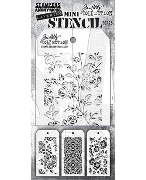 Stampers Anonymous Set #25 Tim Holtz Layering Mini Stencil (3pcs) (THMST025)