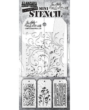 Stampers Anonymous Set #10 Tim Holtz Layering Mini Stencil (3pcs) (THMST010)