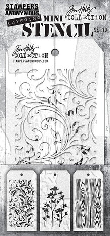 Stampers Anonymous Set #10 Tim Holtz Layering Mini Stencil (3pcs) (THMST010) Stampers Anonymous Set #10 Tim Holtz Layering Mini Stencil (3pcs) (THMST010)