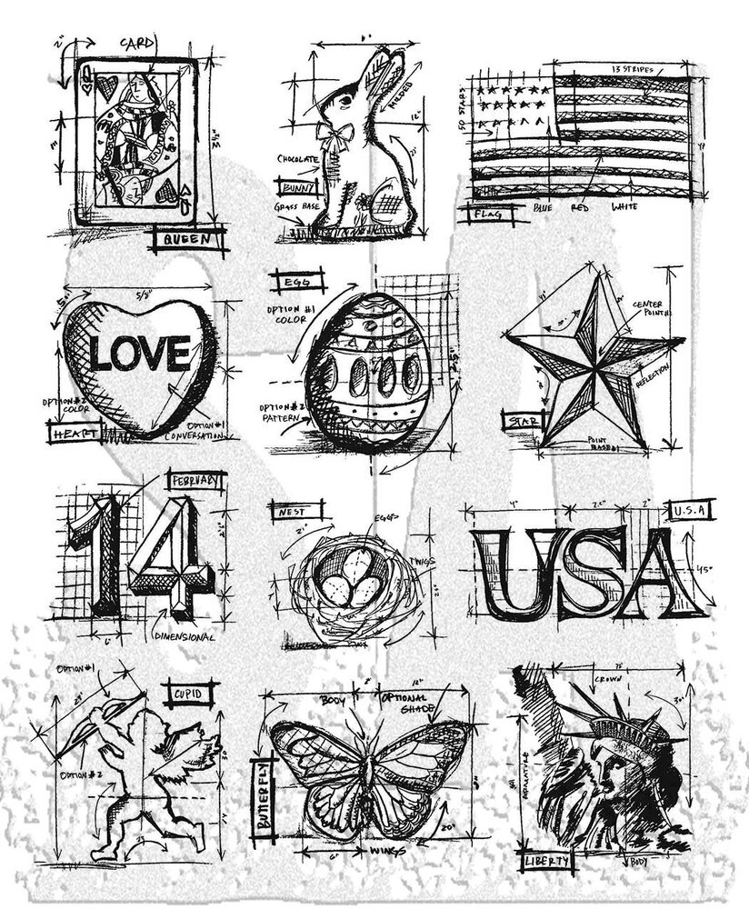 Stampers Anonymous Mini Blueprints #2 Tim Holtz Cling Stamps (CMS146) Stampers Anonymous Mini Blueprints #2 Tim Holtz Cling Stamps (CMS146)