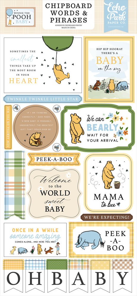 Echo Park Winnie The Pooh Baby Chipboard Word & Phrases (WPB442022)
