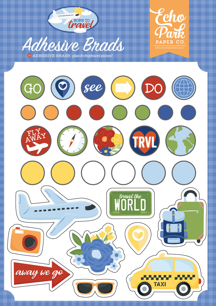 Echo Park Born To Travel Adhesive Brads (BTT425020)