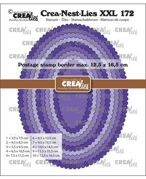 Crealies Crea-Nest-Lies XXL Dies No. 172 Ovals with Postage Stamp Border (CLNestXXL172)