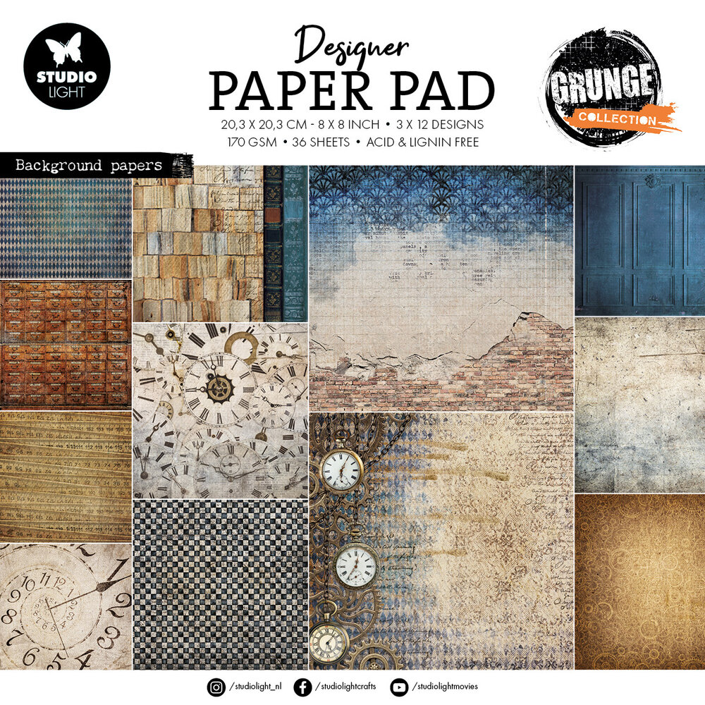 Studio Light Background Papers 8x8 Inch Grunge Design Paper Pad (SL-GR-DPP313) (DISCONTINUED)