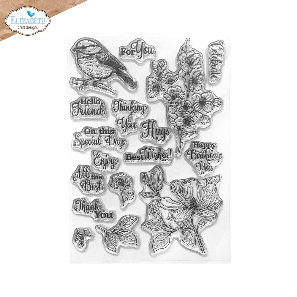 Elizabeth Craft Designs Spring Blossom Stamps Floral Branches & Sentiments (CS405)