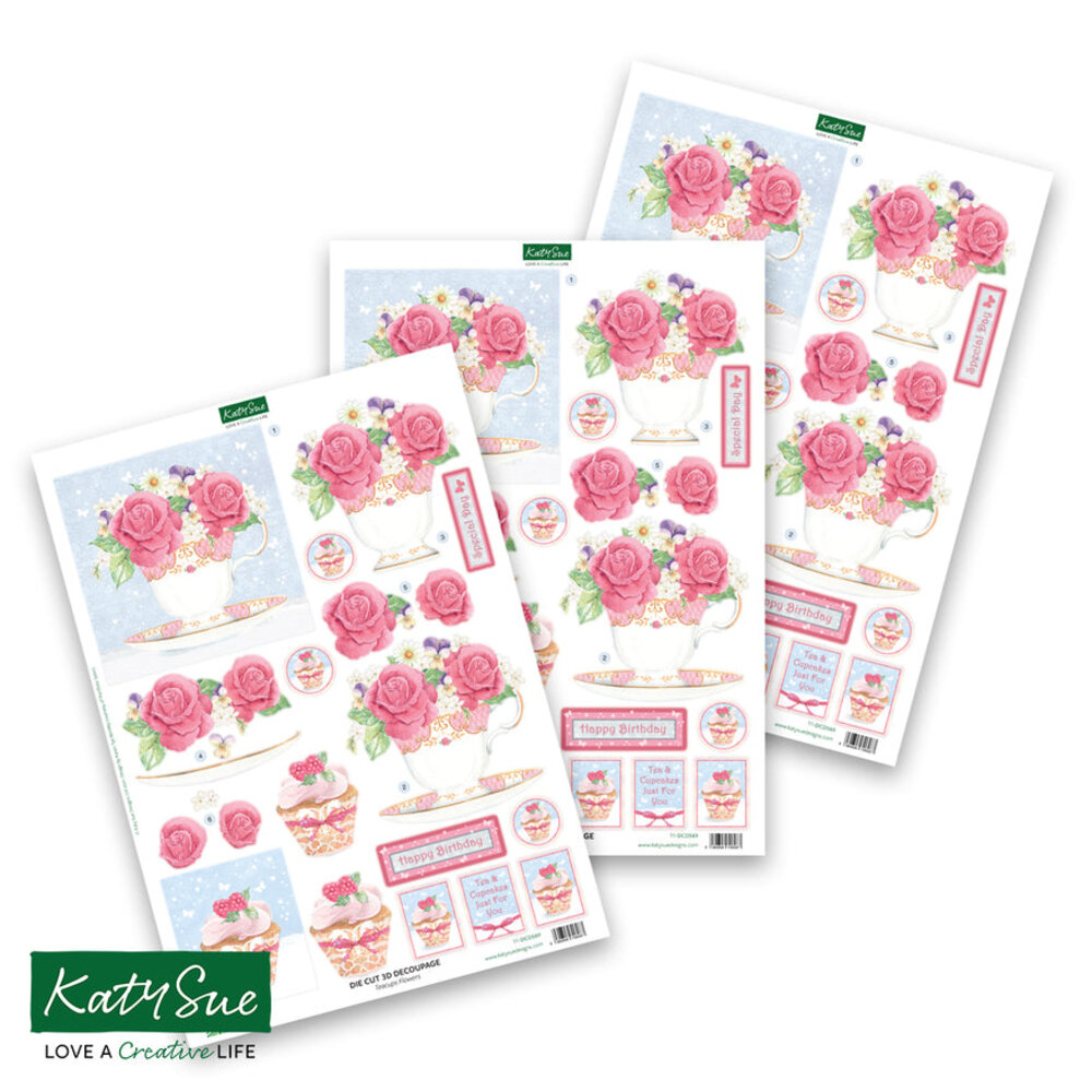 Katy Sue Designs Birthday Cake and Flowers 3D Die-Cut Decoupage (12pcs) (11-DCDBCF12)