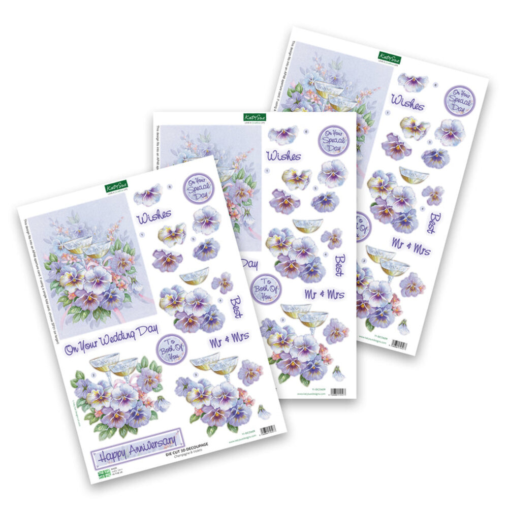 Katy Sue Designs Champagne and Violets 3D Die-Cut Decoupage (3pcs) (11-DCD609)