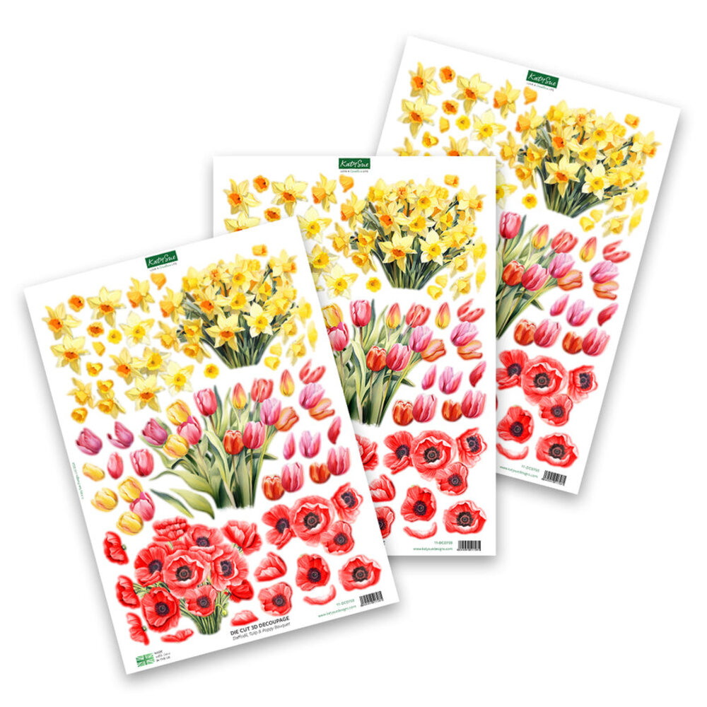 Katy Sue Designs Daffodil, Tulip & Poppy Bouquet 3D Die-Cut Decoupage (3pcs) (11-DCD703) Katy Sue Designs Daffodil, Tulip & Poppy Bouquet 3D Die-Cut Decoupage (3pcs) (11-DCD703)