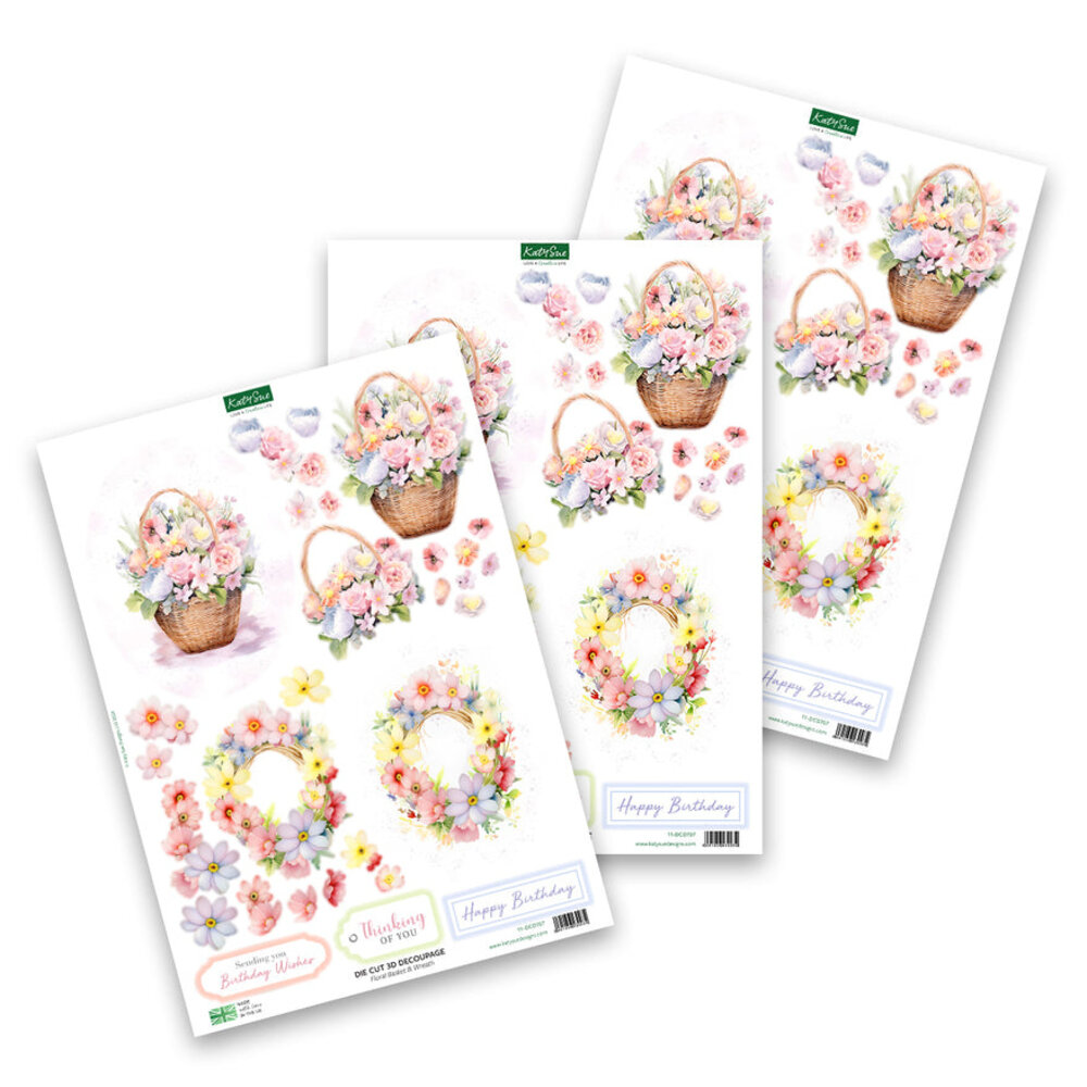 Katy Sue Designs Floral Basket & Wreath 3D Die-Cut Decoupage (3pcs) (11-DCD707)