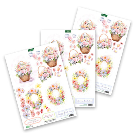 Katy Sue Designs Floral Basket & Wreath 3D Die-Cut Decoupage (3pcs) (11-DCD707)