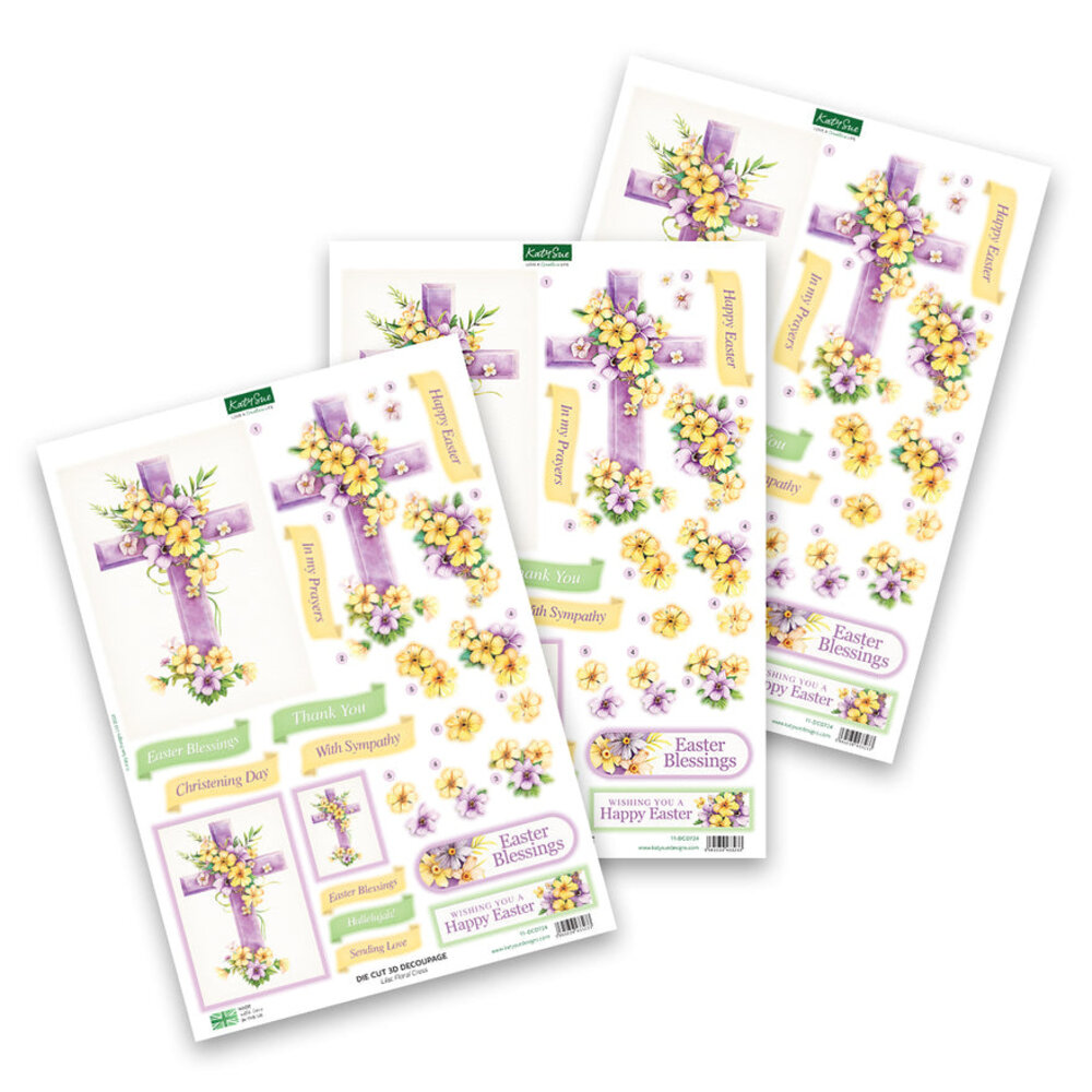 Katy Sue Designs Lilac Floral Cross 3D Die-Cut Decoupage (3pcs) (11-DCD724)