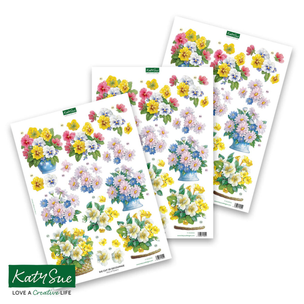 Katy Sue Designs Pots of Flowers 3D Die-Cut Decoupage (3pcs) (11-DCD505)