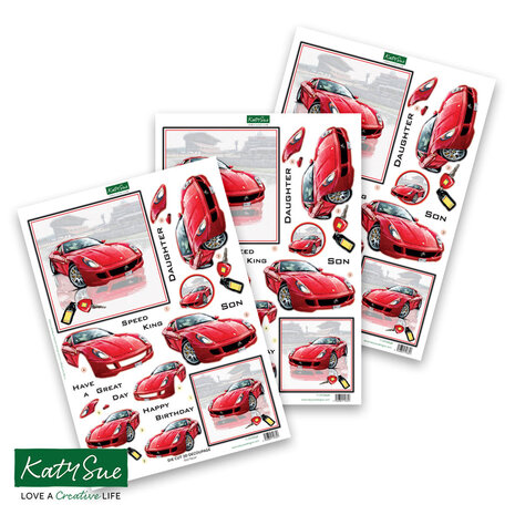 Katy Sue Designs Red Racer 3D Die-Cut Decoupage (3pcs) (11-DCD648)
