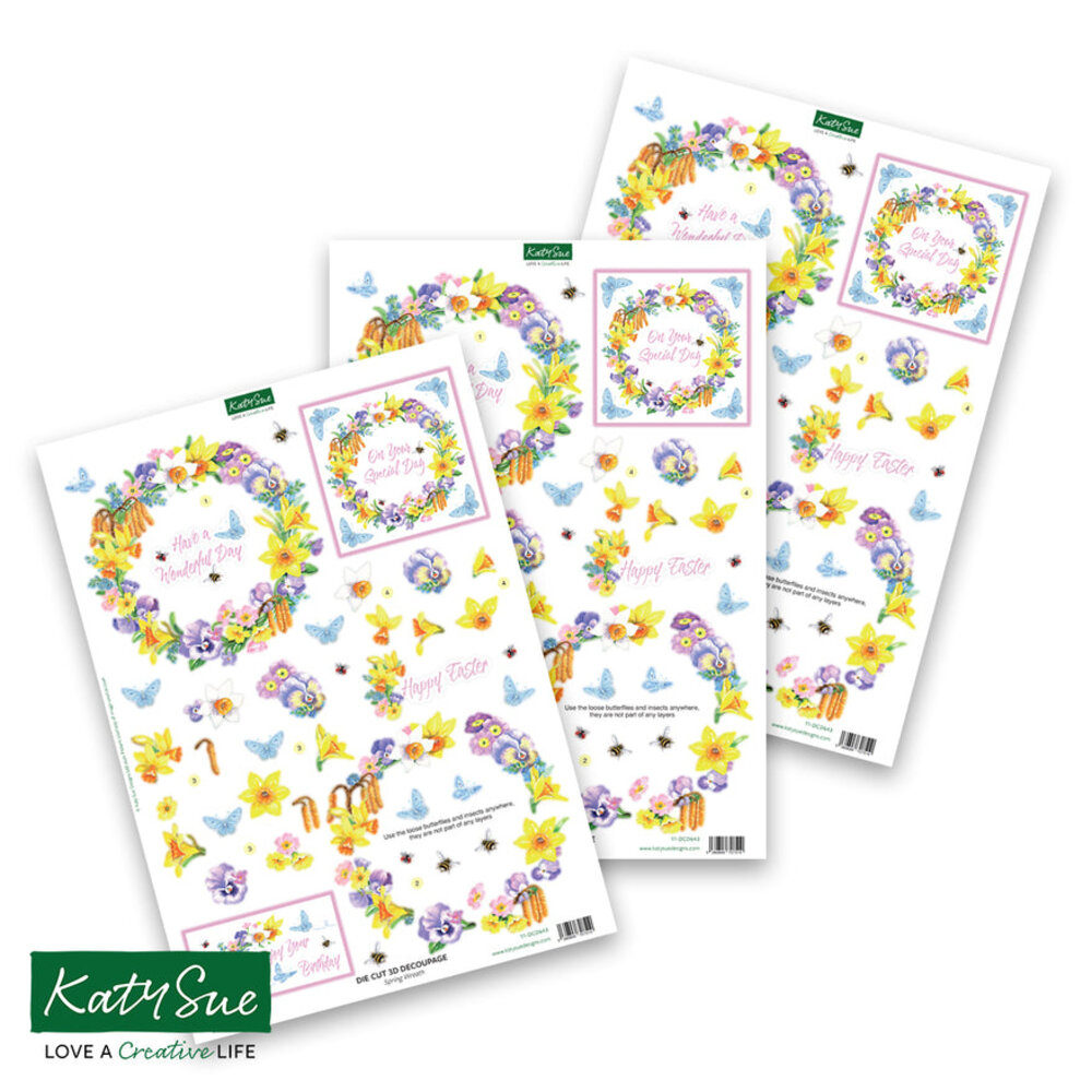 Katy Sue Designs Spring Wreath 3D Die-Cut Decoupage (3pcs) (11-DCD643)