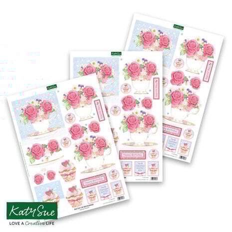 Katy Sue Designs Teacups, Flowers and Cake 3D Die-Cut Decoupage (3pcs) (11-DCD569)