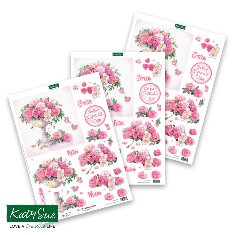 Tumbling Roses Tumbling Roses 3D Die-Cut Decoupage (3pcs) (11-DCD607) - Craftlines B.V.